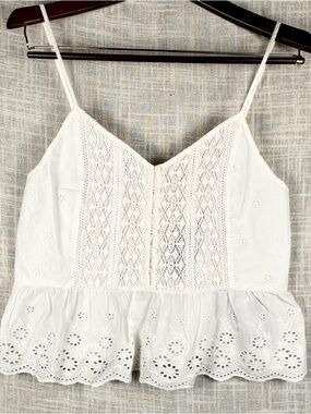 Levi’s White Eyelet Lace Camisole Top Boho Peplum Button Front NWT Medium